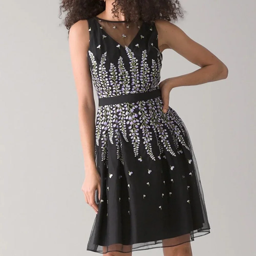 WHBM EMBROIDERED Sleeveless Mesh Dress 14 RUNS SMALL! 12 10